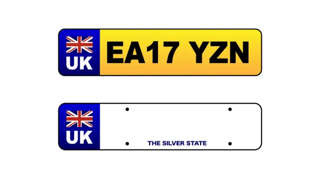 UK yellow rear and white front number plates