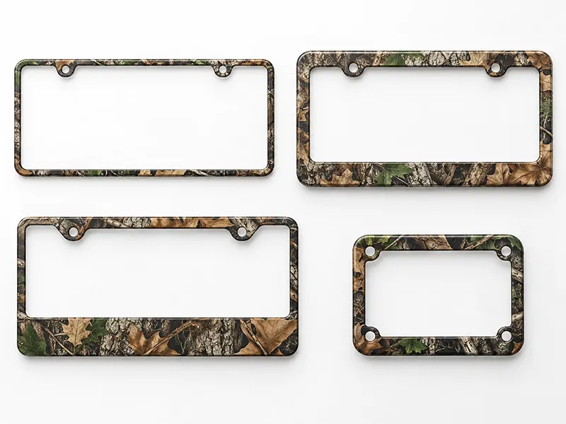 custom camo license plate frame branding