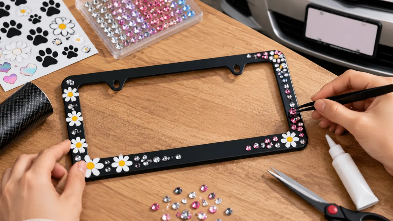 how to decorate a license plate frame