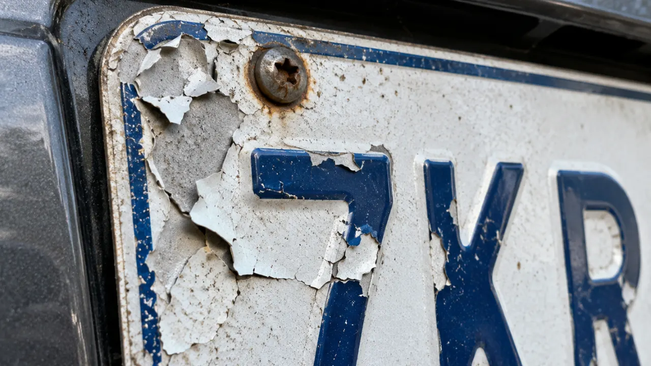 license plate peeling